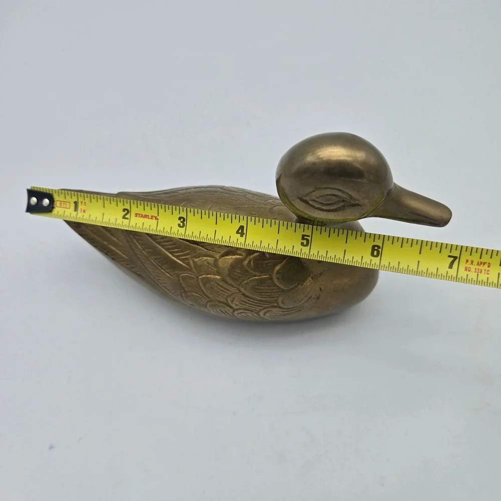 Vintage Solid Brass Duck Figurine Sculpture Detailed Feathers Warm Patina 6.5